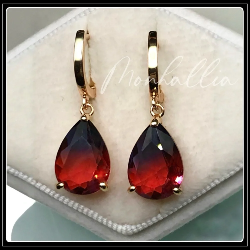 NEW GOLD HOOK PEAR DROP TOURMALINE EARRINGS
